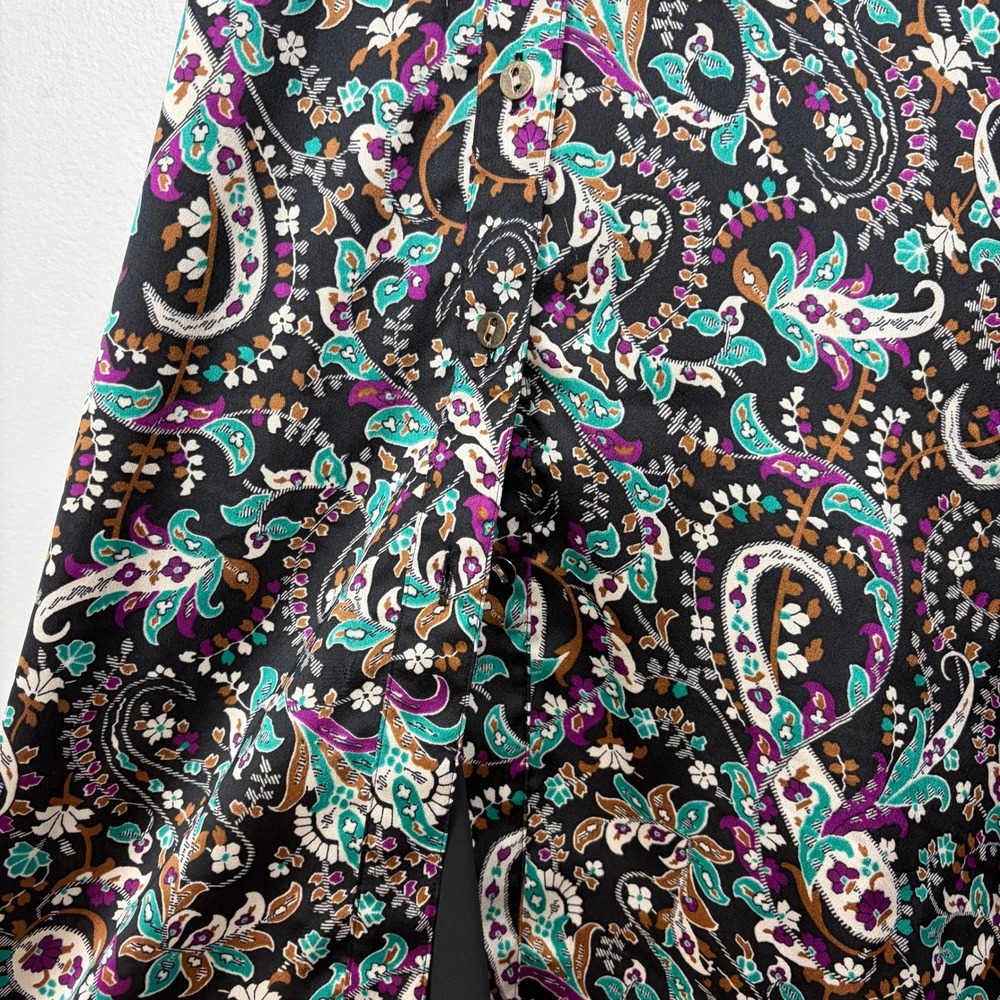 Ann Taylor Floral Belted Shirtdress Button Front Long Sleeve Midi Black Size 2 - Picture 8 of 15